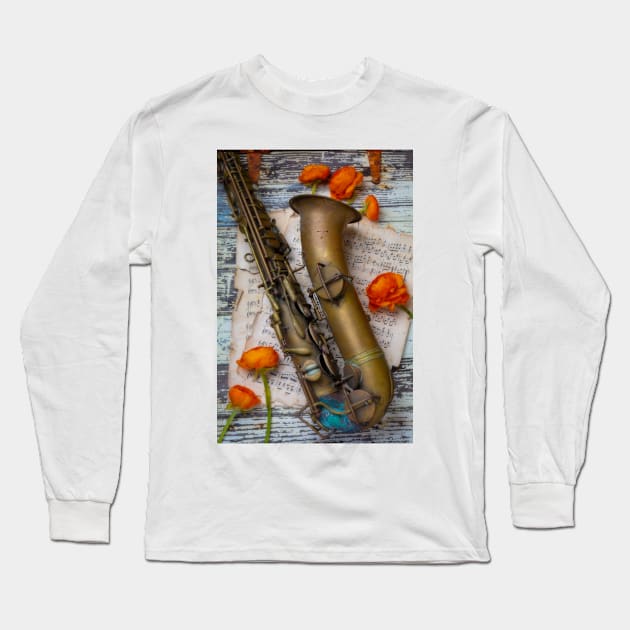 Old Sax And Ranunculus Long Sleeve T-Shirt by photogarry